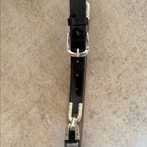 Women’s Ann Taylor Black Patent Leather Belt with Silver Buckle